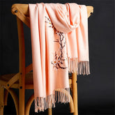 FBT - Soft Wool Flower Embroidery Cashmere Shawl Scarf - FashionByTeresa